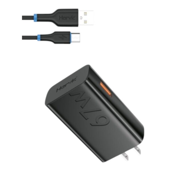 CUBO CARGADOR CON CABLE HARVIC CDR-372D TIPO C
